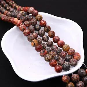 Polished natural red leopard skin jasper round beads for DIY jewelry making