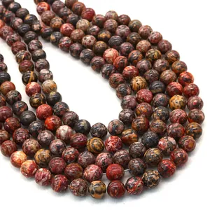 Polished natural leopard skin jasper round stone beads for DIY jewelry making