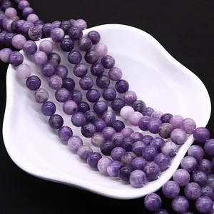 Natürliche violette Lepidolith-Rundperlen für DIY-Schmuck mit Marmortextur