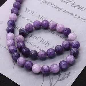 Natürliche lila Lepidolith-Rundperlen für DIY-Armbänder Schmuckherstellung mit Steinstruktur