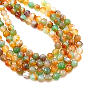Natural multicolor striped agate round loose beads for DIY jewelry making and necklace crafts