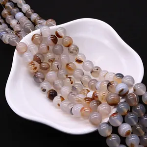 Polished natural black flower agate round beads for DIY handmade jewelry crafts