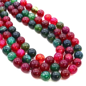 Natural round tourmaline agate beads with colorful dragon vein patterns for DIY jewelry making
