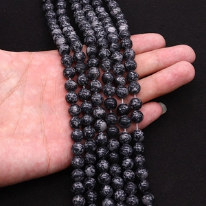 Perle rotonde di ossidiana fiocco di neve lucide per la creazione di gioielli fai-da-te