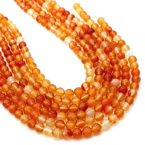 Polished natural red agate round beads for DIY jewelry making in vibrant orange tones