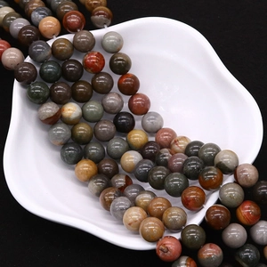 Polished natural jasper round beads in earthy colors for DIY jewelry necklaces