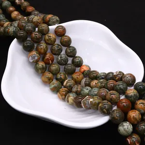 Perles rondes en pierre Unakite naturelle polie pour la création de bijoux DIY