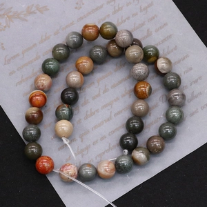 Natural picture stone round beads 8mm with unique mineral textures for DIY jewelry making