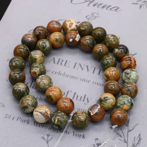 Perles rondes en pierre naturelle aux motifs mixtes pour la création de bijoux DIY