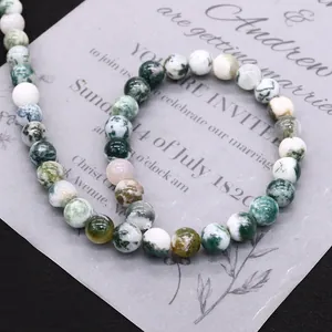 Polished natural moss agate round beads strand for DIY necklace and bracelet jewelry making