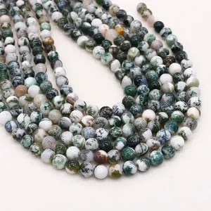 Natural round green moss agate beads with polished texture for DIY jewelry making