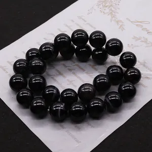 Polished black striped agate beads for DIY jewelry making and handmade necklaces