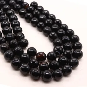 Polished natural black dragon vein agate loose beads for DIY jewelry making