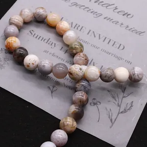 Gepolijste natuurlijke bamboeblad agaat kralen met aardse patronen voor DIY sieraden