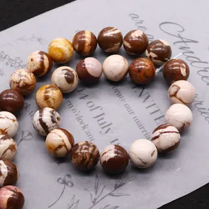 Λειασμένες φυσικές στρογγυλές χάντρες Zebra Jasper για χειροποίητα κολιέ και κοσμήματα DIY