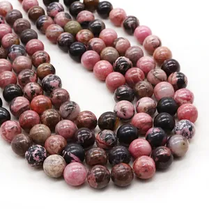 Perles en rhodonite naturelle avec motifs noirs pour la création de bijoux DIY