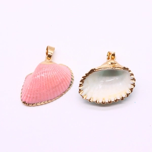 Pink natural shell pendant with gold plated edges and metal clasp for DIY jewelry