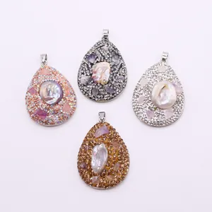 Ciondolo a Goccia d'Acqua con Perla Artificial Barocca Naturale in Lega con Strass Intarsiati Accessori per Creazione Gioielli DIY Collana Matrimonio Festa Donna