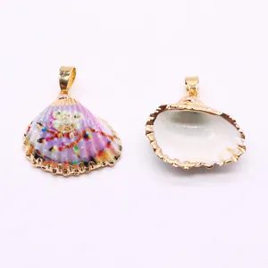 Pendentifs en coquillage naturel peint à la main avec bordure dorée pour bijoux DIY