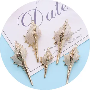 Natuurlijke zeeslak schelp hanger met vergulde randen voor DIY sieraden maken sets