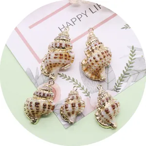 Natural seashell pendant charms with gold plated edges for DIY jewelry necklaces