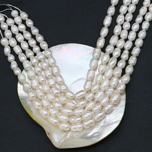 Natural white freshwater rice pearls strands for DIY necklace jewelry making accessories
