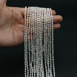 Tiras de perlas de agua dulce blancas naturales en forma de arroz para joyería artesanal