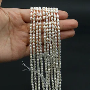 Natural white freshwater rice pearls strands for DIY necklace jewelry making