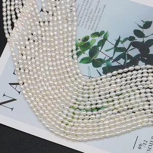 Natural white rice-shaped freshwater pearl strands for DIY jewelry making accessories