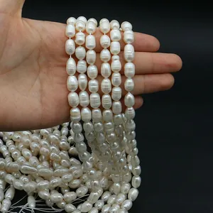 Natural white freshwater rice pearls strands for handmade DIY jewelry necklaces