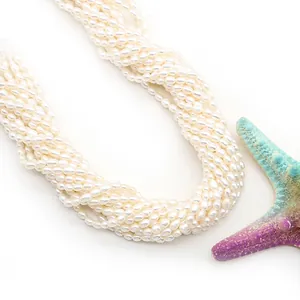 Multi-strand natural freshwater rice pearl necklace with elegant ocean starfish decor