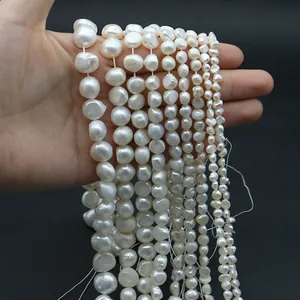 Natural white freshwater baroque pearl strands in multiple sizes for DIY jewelry making