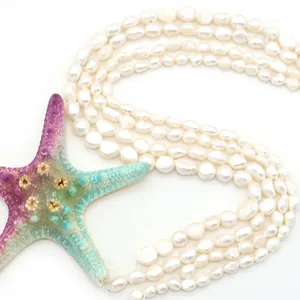 Multi-layer white baroque freshwater pearl necklace with natural irregular luster shapes