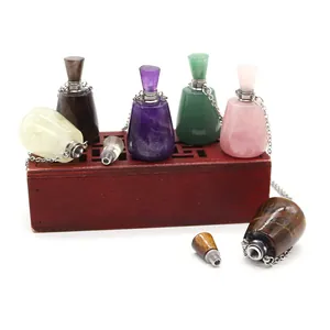 Naturstein Ätherisches Öl Parfümflasche Anhänger Halskette Edelstahlkette Kristall Quarz Heilung Schmuck Für Damen Herren