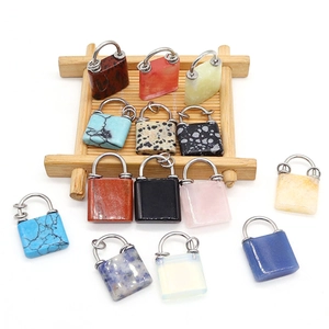 Natural Stone Concentric Lock Pendant Mini Gemstone Charms For DIY Jewelry Making Rose Quartz Obsidian Craft Accessories