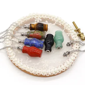 Handcrafted natural stone essential oil bottle necklace pendants in various gemstones