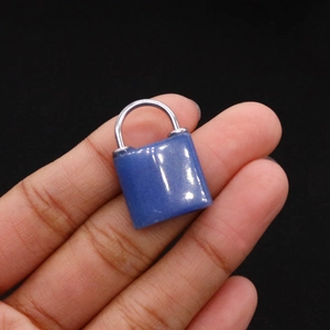 Blue natural stone concentric lock pendant with silver metal loop for jewelry making