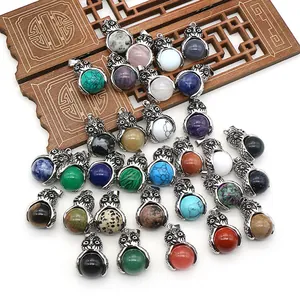 Ciondolo a Forma di Gufo in Lega di Zinco Pietra Naturale Vintage Per Accessori Creazione Gioielli Collana Fai-da-te Stile Bohemian