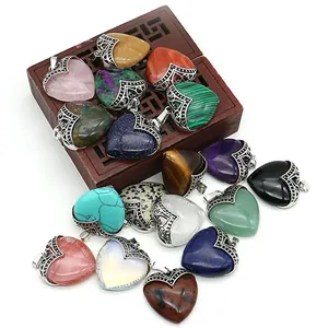 Herzförmiger Naturstein Anhänger Nur Ohne Kette Mit Vintage Filigran Legierung Kappe Für DIY Schmuckherstellung Halskette Boho