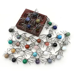 Vintage Natural Stone Spider Pendant Zinc Alloy Antique Silver Insect Charm For DIY Jewelry Making Accessories For Men Women