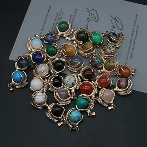 Natural gemstone gold plated dragon claw pendants with smooth stone beads for DIY necklaces
