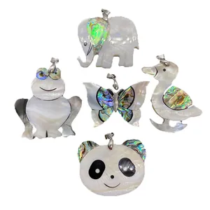 Colgante de Concha Natural de Abulón y Madreperla Forma de Animal Elefante Mariposa Gato Rana Búho Solo Colgante Sin Cadena DIY