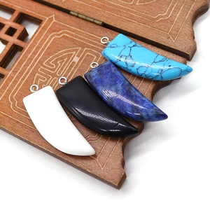 Ciondolo in Pietra Naturale a Forma di Corno Dente Turchese Blu Onice Nero Lapislazzuli Per Collana DIY Creazione Gioielli Solo Ciondolo