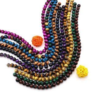 Vibrant mixed color tiger eye glass round beads for DIY jewelry making and crafts