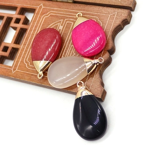 Natural Stone Teardrop Water Drop Pendant Black Agate Electroplated Copper Cap For DIY Necklace Jewelry Making Findings