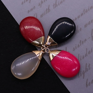 Waterdrop gemstone pendants in multiple colors with gold caps for DIY jewelry making