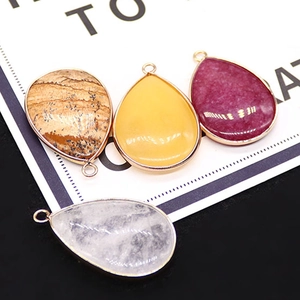 Set of teardrop gemstone pendants with gold plated edges for DIY necklace jewelry making