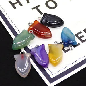 Colorful fish-shaped striped agate pendants in seven vibrant tones for DIY necklace making