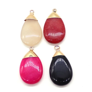 Waterdrop natural stone pendants with gold caps in white, red, pink, and black colors