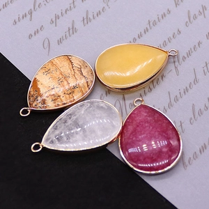 Water drop natural stone pendants with gold plated edges for DIY jewelry making set of 4